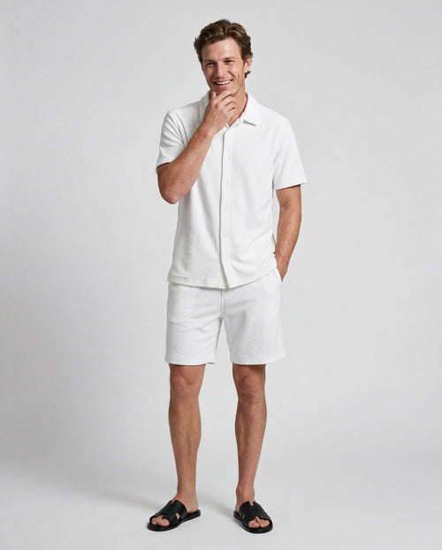 White Short-Sleeve Collared Shirt in Organic Cotton / Polyamide - MAJESTIC FILATURES
