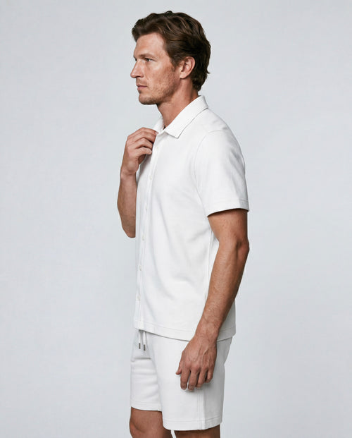 White Short-Sleeve Collared Shirt in Organic Cotton / Polyamide - MAJESTIC FILATURES