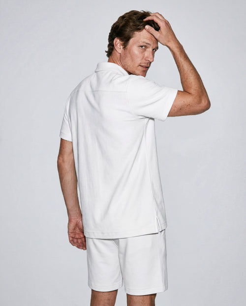 White Short-Sleeve Collared Shirt in Organic Cotton / Polyamide - MAJESTIC FILATURES
