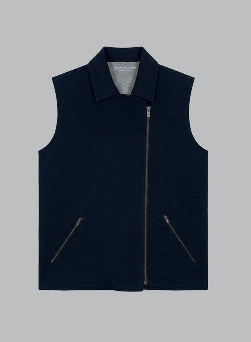 Chaqueta azul marino sin mangas de algodón/lino/algodón orgánico - MAJESTIC FILATURES