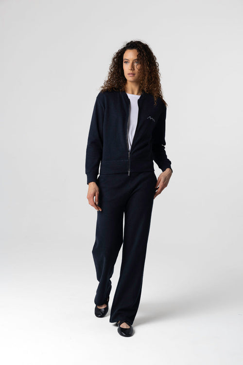 Navy long-sleeved jacket in cotton / linen / organic cotton - MAJESTIC FILATURES