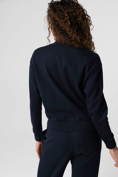 Langärmelige Jacke aus Baumwolle / Leinen / Bio-Baumwolle in Marineblau - MAJESTIC FILATURES