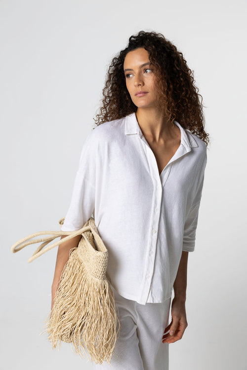 Milk Short-Sleeved Shirt in Cotton / Linen - MAJESTIC FILATURES