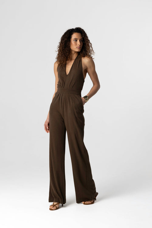 Mono Tonka con cuello anudado en algodón/lino - MAJESTIC FILATURES