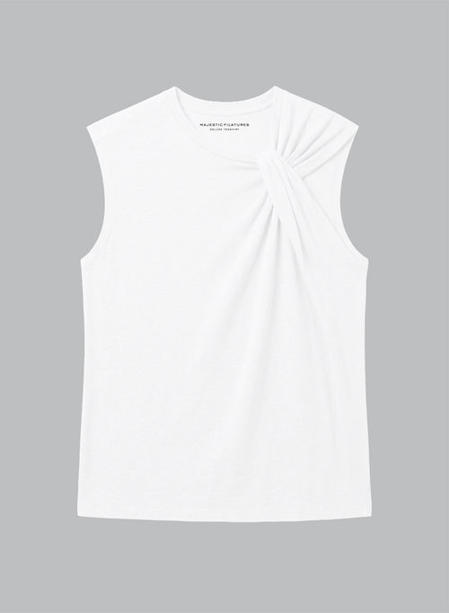 Milk Sleeveless Knotted Neck Tank Top in Cotton / Linen - MAJESTIC FILATURES