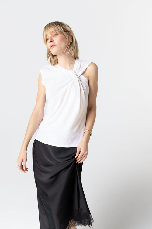 Milk Sleeveless Knotted Neck Tank Top in Cotton / Linen - MAJESTIC FILATURES