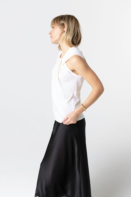 Milk Sleeveless Knotted Neck Tank Top in Cotton / Linen - MAJESTIC FILATURES