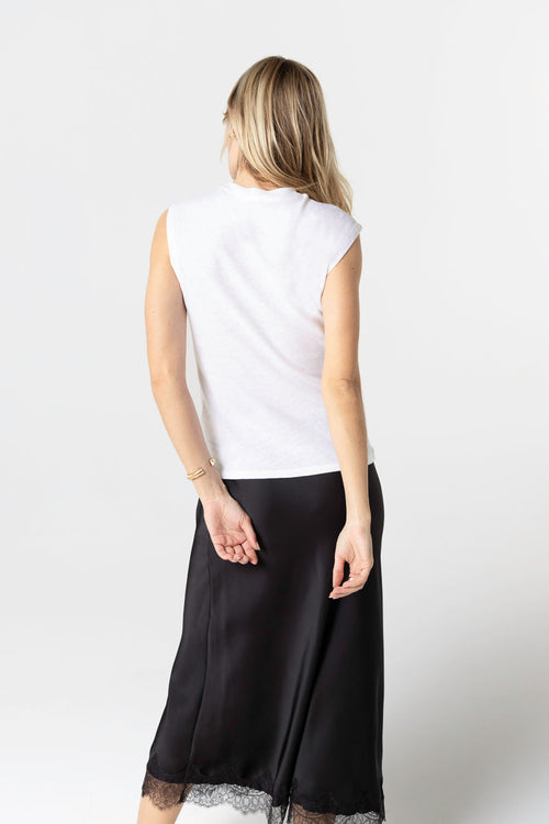 Milk Sleeveless Knotted Neck Tank Top in Cotton / Linen - MAJESTIC FILATURES