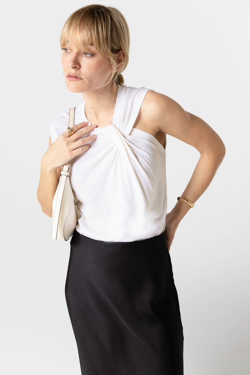 Milk Sleeveless Knotted Neck Tank Top in Cotton / Linen - MAJESTIC FILATURES
