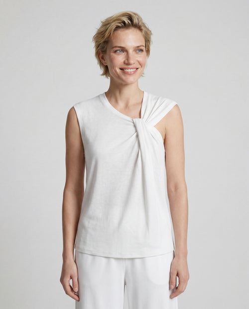 Camiseta sin mangas blanca con cuello anudado de algodón/lino - MAJESTIC FILATURES