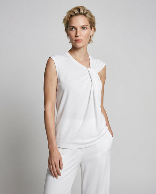 Camiseta sin mangas blanca con cuello anudado de algodón/lino - MAJESTIC FILATURES