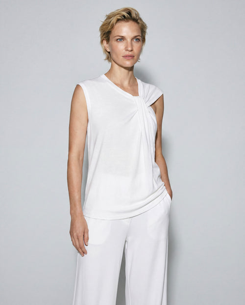 Camiseta sin mangas blanca con cuello anudado de algodón/lino - MAJESTIC FILATURES