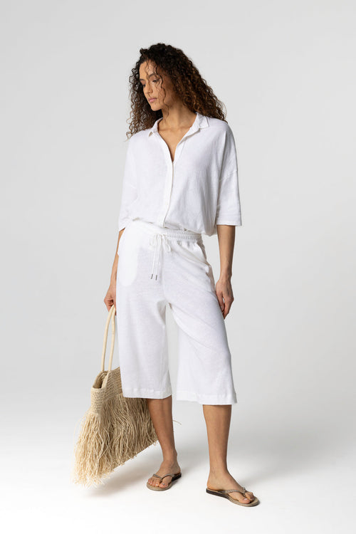 Shorts en color leche de algodón/lino - MAJESTIC FILATURES