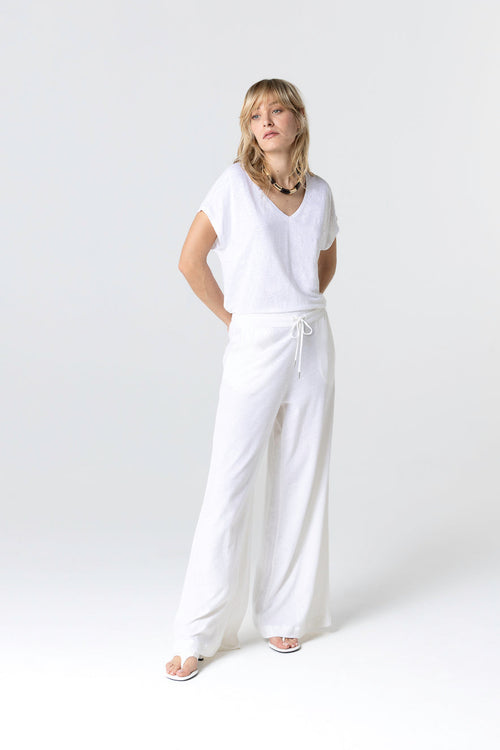 Pantalones de algodón y lino color leche - MAJESTIC FILATURES