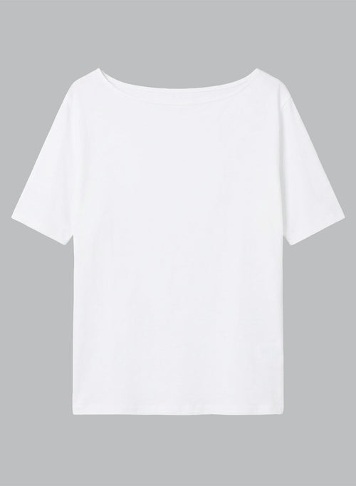 Camiseta blanca con cuello barco y manga corta de algodón/lino - MAJESTIC FILATURES