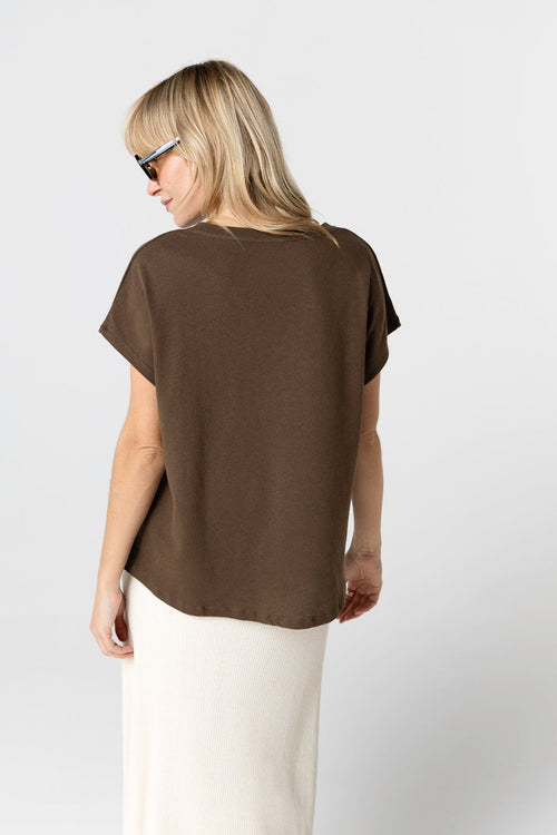 Camiseta Tonka con cuello en V y manga corta de algodón/lino - MAJESTIC FILATURES