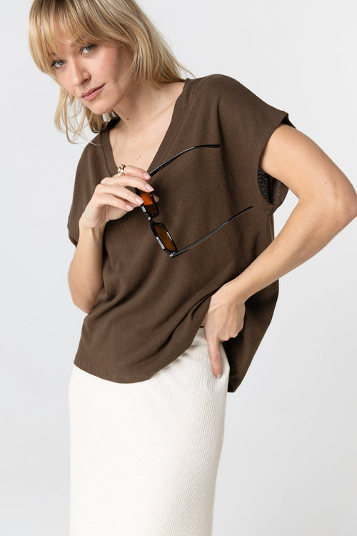 Camiseta Tonka con cuello en V y manga corta de algodón/lino - MAJESTIC FILATURES