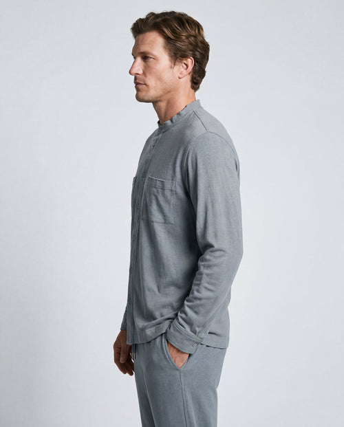 Camisa gris de manga larga de algodón/lino - MAJESTIC FILATURES