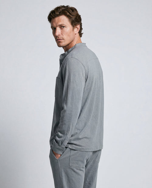 Camisa gris de manga larga de algodón/lino - MAJESTIC FILATURES