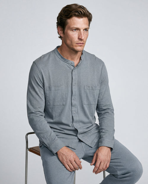 Camisa gris de manga larga de algodón/lino - MAJESTIC FILATURES