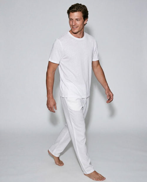 T-shirt Blanc Col Rond Manches Courtes en Coton / Lin - MAJESTIC FILATURES