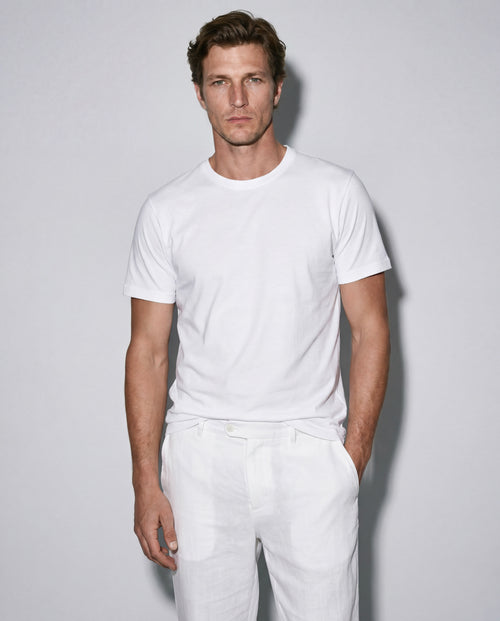 T-shirt Blanc Col Rond Manches Courtes en Coton / Lin - MAJESTIC FILATURES