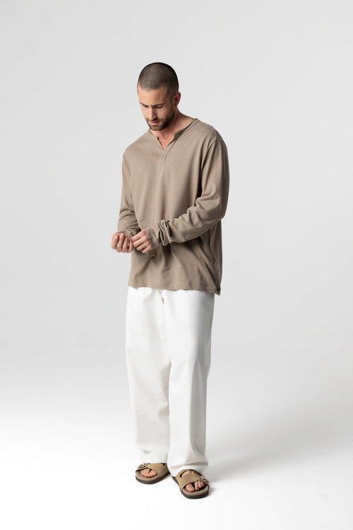 Tunisien Coffee Latte Manches Longues en Coton / Lin - MAJESTIC FILATURES