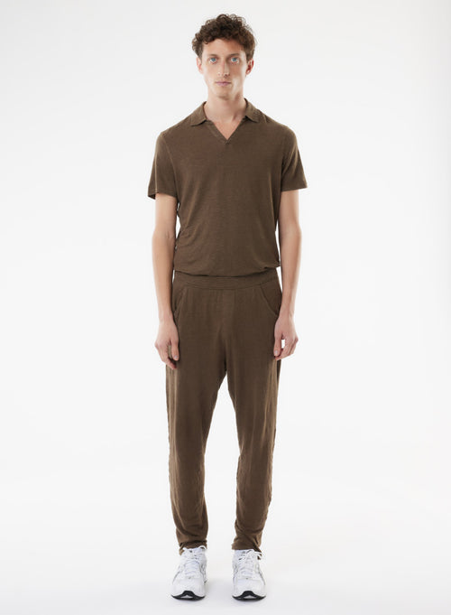 Pantalon Marron en Lin / Elasthanne - MAJESTIC FILATURES