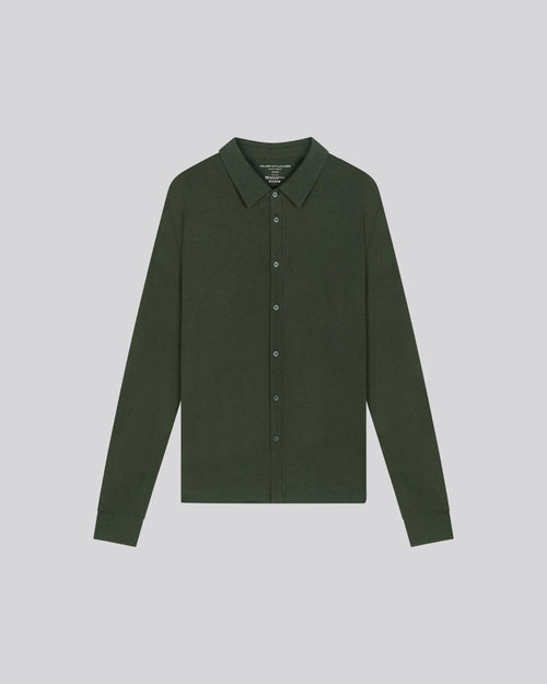 Green Shirt Long Sleeve Shirt in Cotton / Cashmere - MAJESTIC FILATURES