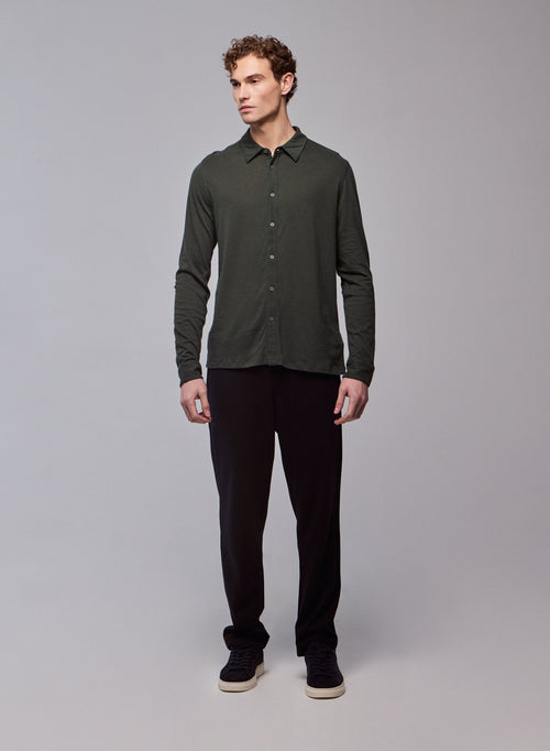 Green Shirt Long Sleeve Shirt in Cotton / Cashmere - MAJESTIC FILATURES