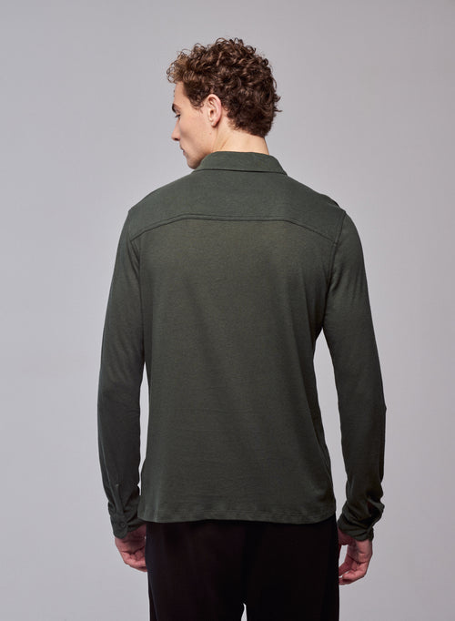 Green Shirt Long Sleeve Shirt in Cotton / Cashmere - MAJESTIC FILATURES