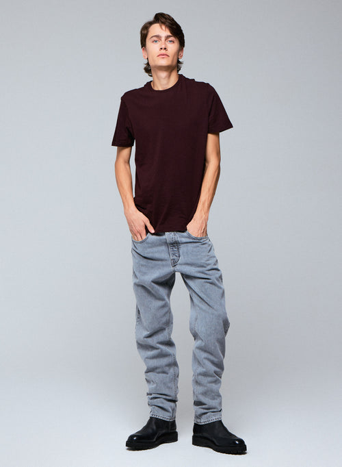 Auberginefarbenes T-Shirt mit Rundhalsausschnitt und kurzen Ärmeln aus Baumwolle und Kaschmir - MAJESTIC FILATURES