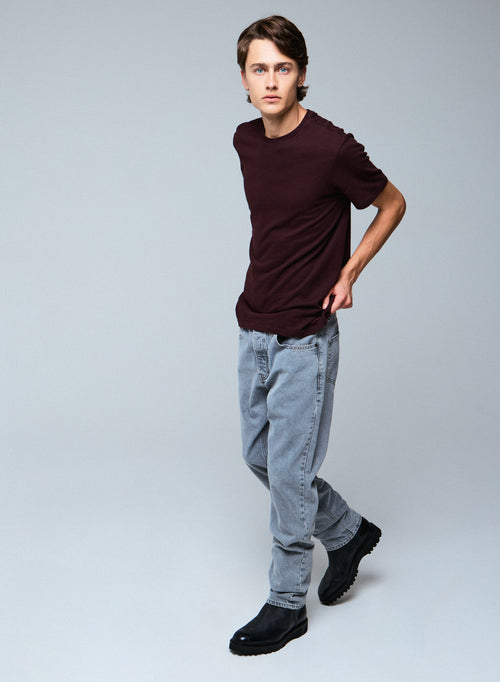 Auberginefarbenes T-Shirt mit Rundhalsausschnitt und kurzen Ärmeln aus Baumwolle und Kaschmir - MAJESTIC FILATURES
