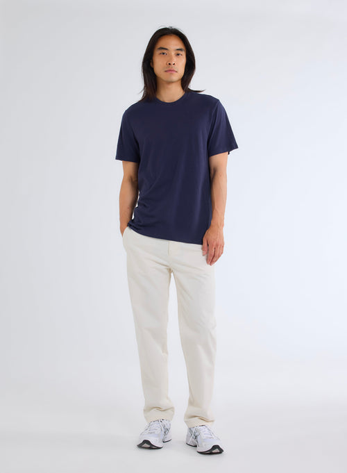 Blue Round Neck Short Sleeve T-shirt - MAJESTIC FILATURES