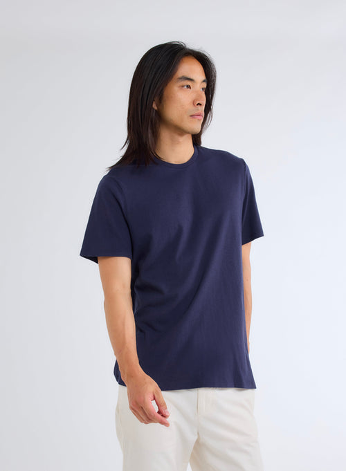 Blue Round Neck Short Sleeve T-shirt - MAJESTIC FILATURES