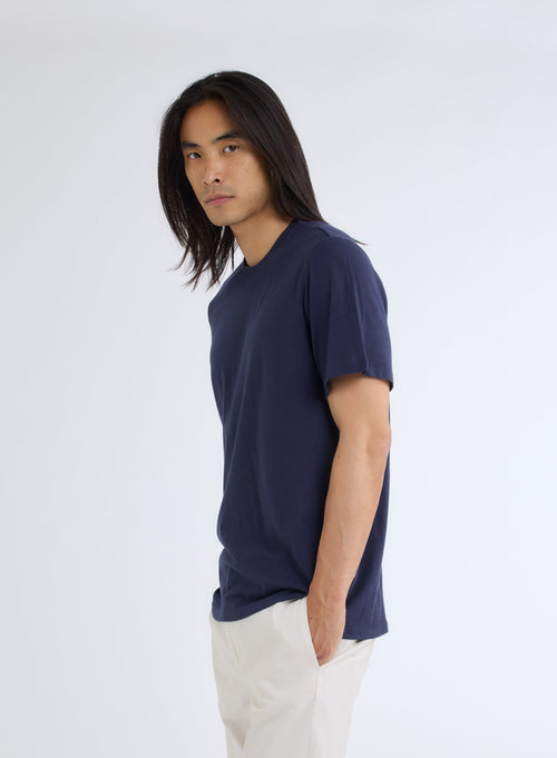 Blue Round Neck Short Sleeve T-shirt - MAJESTIC FILATURES