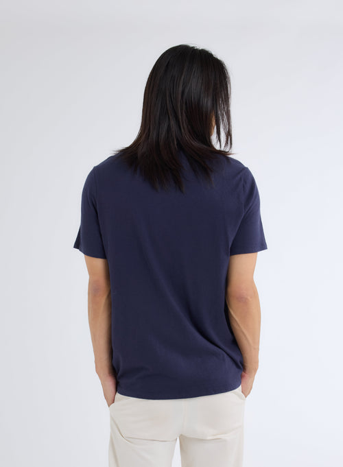 Blue Round Neck Short Sleeve T-shirt - MAJESTIC FILATURES