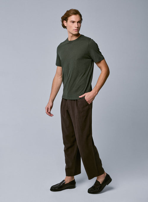 T-shirt Vert Col Rond Manches Courtes en Coton / Cachemire - MAJESTIC FILATURES