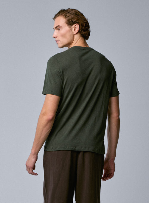T-shirt Vert Col Rond Manches Courtes en Coton / Cachemire - MAJESTIC FILATURES