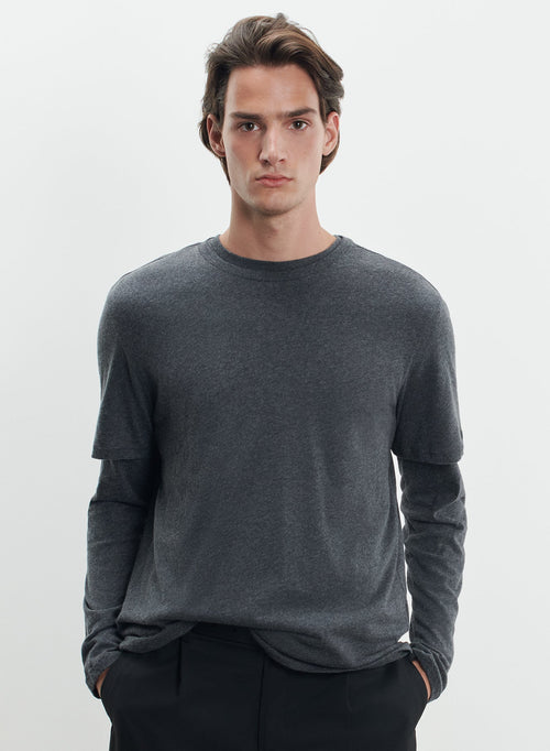Camiseta de manga corta moteada con cuello redondo en algodón / cachemir - MAJESTIC FILATURES