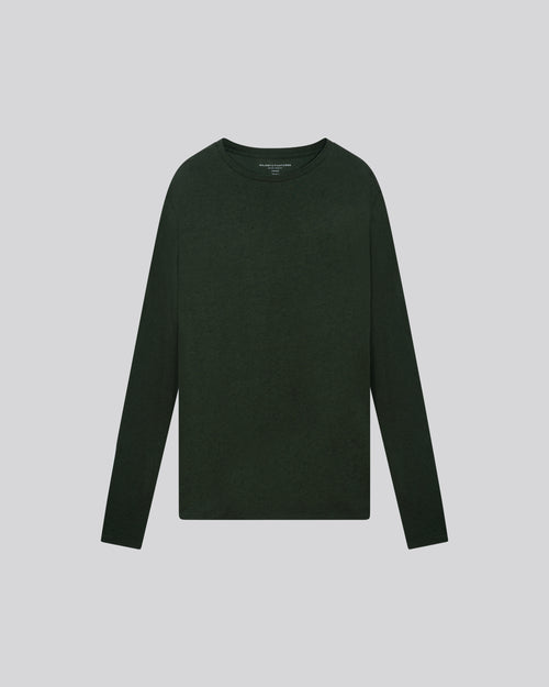 Green Round Neck Long Sleeve T-Shirt in Cotton / Cashmere - MAJESTIC FILATURES