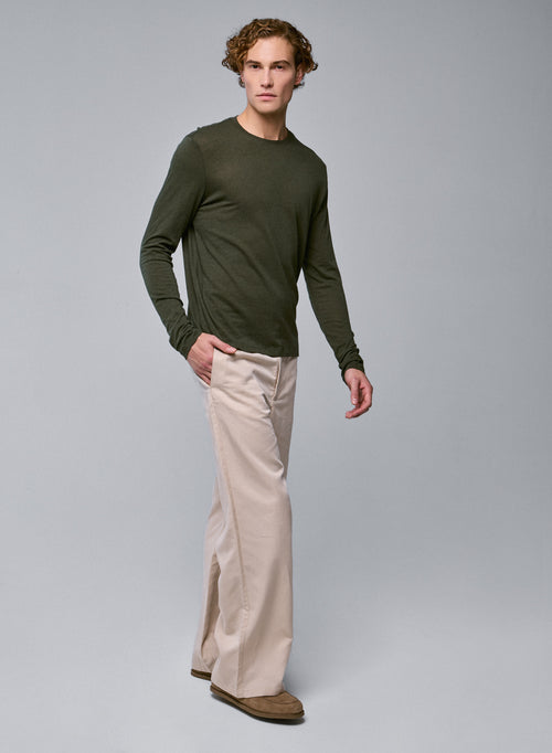 Green Round Neck Long Sleeve T-Shirt in Cotton / Cashmere - MAJESTIC FILATURES