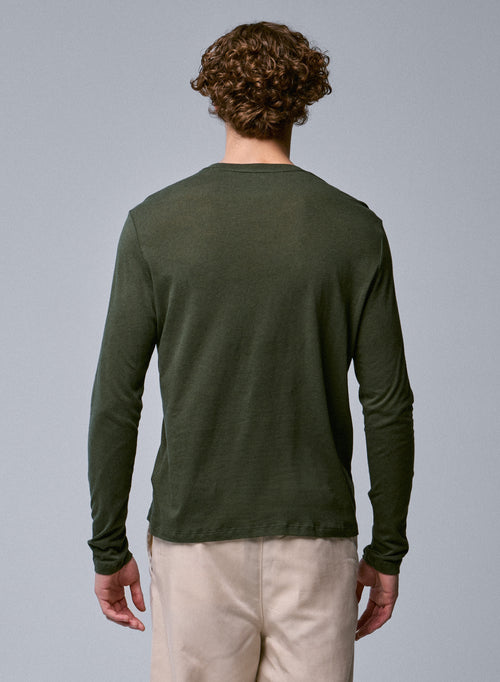 Green Round Neck Long Sleeve T-Shirt in Cotton / Cashmere - MAJESTIC FILATURES