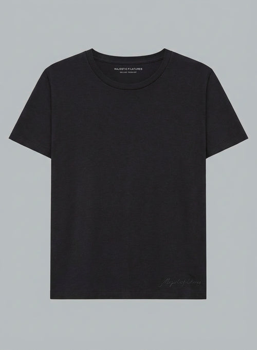 T-Shirt mit Rundhalsausschnitt und kurzen Ärmeln aus Bio-Baumwolle in Schwarz - MAJESTIC FILATURES