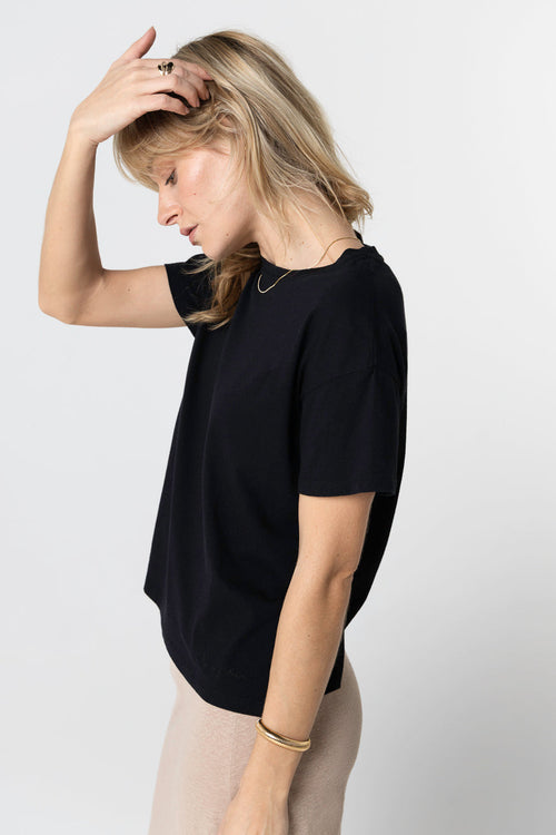 T-shirt Noir Col Rond Manches Courtes en Coton organique - MAJESTIC FILATURES