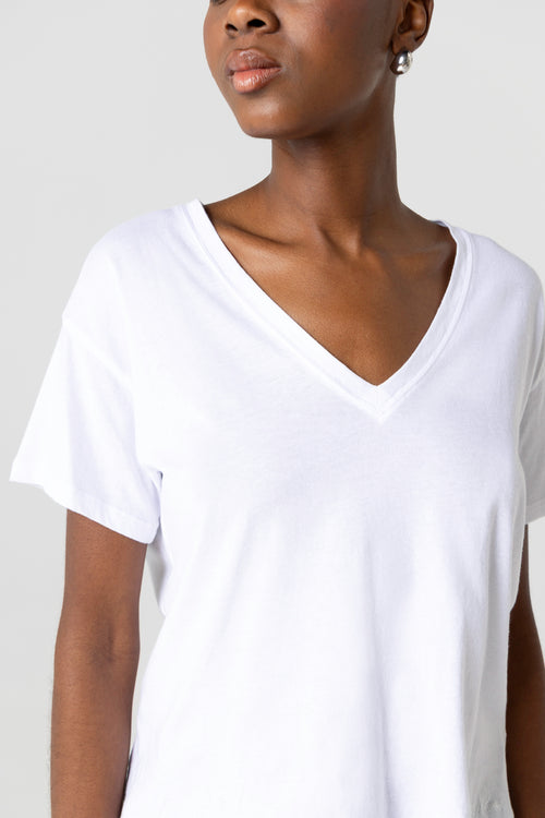 T-shirt Blanc Col V Manches Courtes en Coton organique - MAJESTIC FILATURES