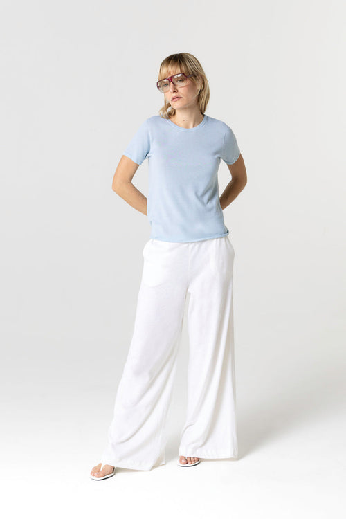 T-shirt Bleu Calanques Col Rond Manches Courtes en Coton organique - MAJESTIC FILATURES