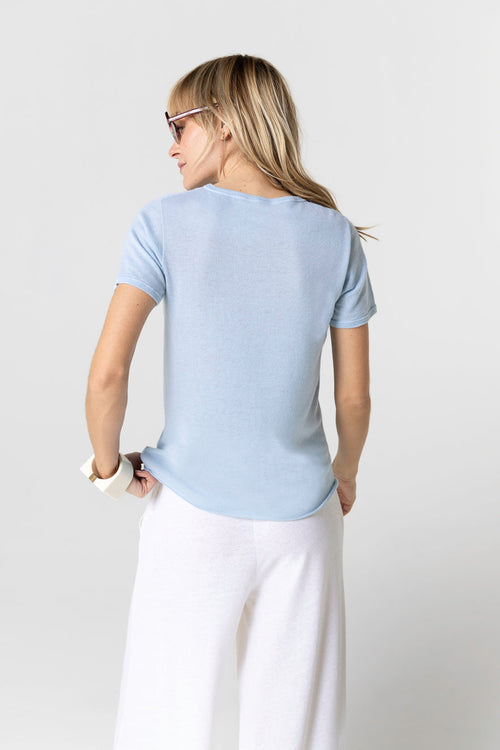 T-shirt Bleu Calanques Col Rond Manches Courtes en Coton organique - MAJESTIC FILATURES