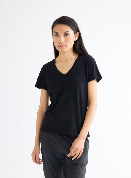 Patty Silk Touch Cotton V-neck T-shirt - MAJESTIC FILATURES