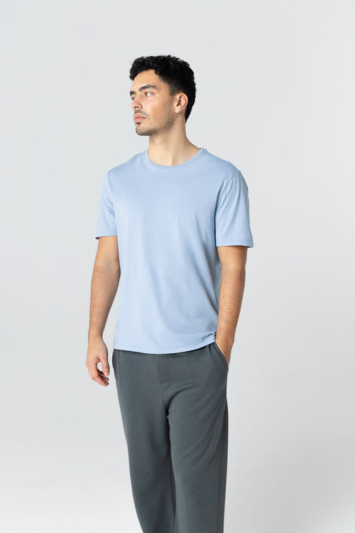 T-shirt bleu clair Col Rond Manches Courtes en Coton organique - MAJESTIC FILATURES